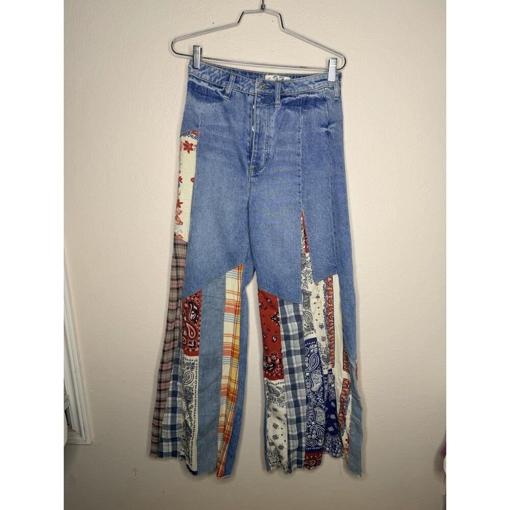 Free People Cortez Pieced Jeans We The Free Patchwork Flare Blue 27 - Picture 4 of 15